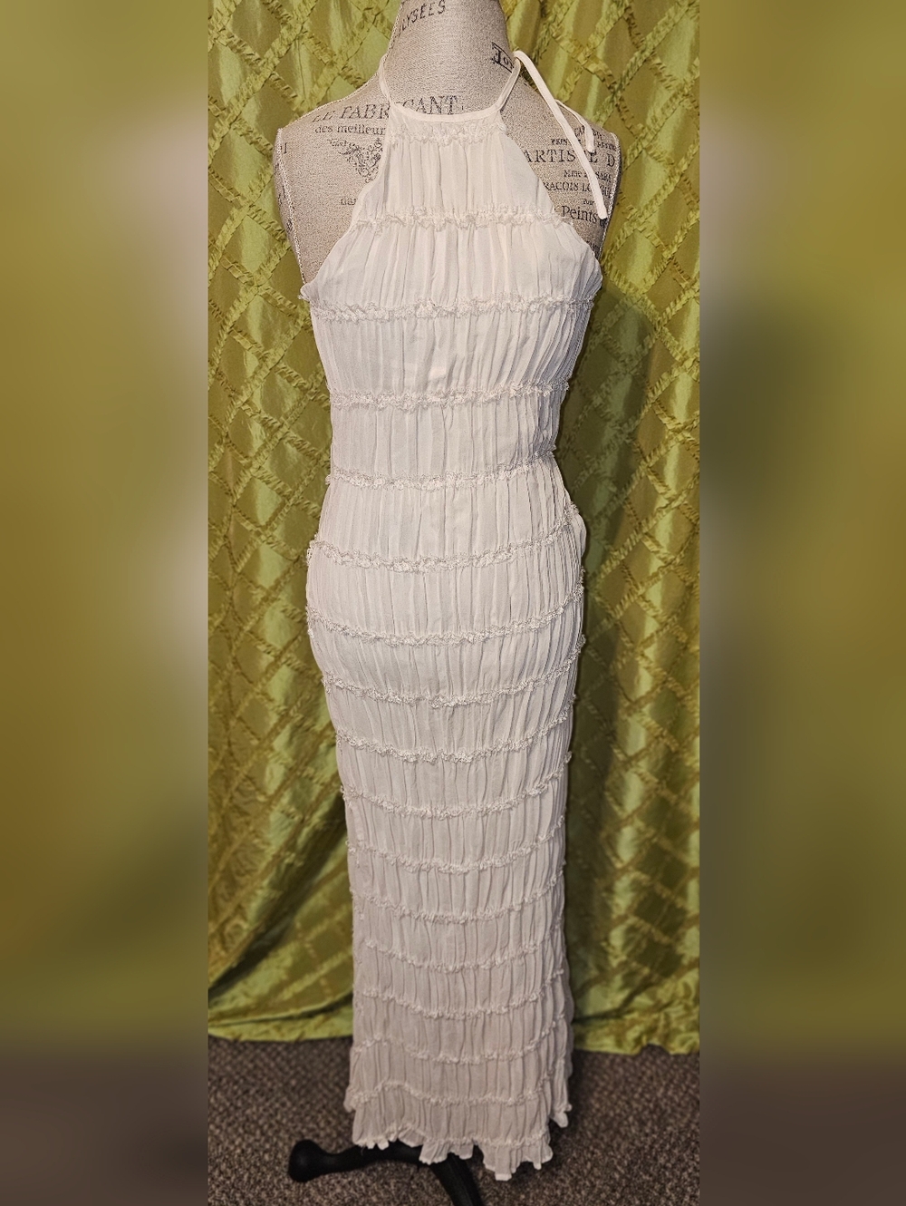 Peppermayo White Halter Smocked Maxi Dress